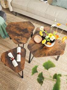 VASAGLE Nesting Coffee Table, Set Of 3 End Tables For Living Room, Stacking Side Tables, Sturdy And Easy Assembly, Steel Frame, Industrial Style, Rustic Brown And Black - Chocolate Brown - View 7