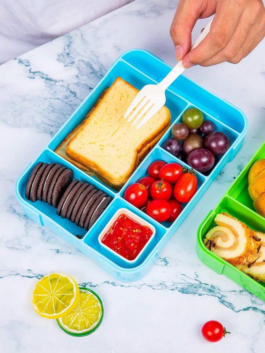 1Pc Large Capacity Lunch Box With Utensils And Dip Box, Adult Bento Box