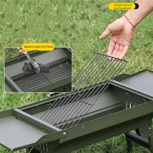 Foldable Portable Charcoal Grill With Portable Handle & Installation-Free Shelves, Barbecue Grill, Small Tabletop BBQ Grill For Outdoor Camping Cooking Travel Party - 軍綠色 - 查看 8