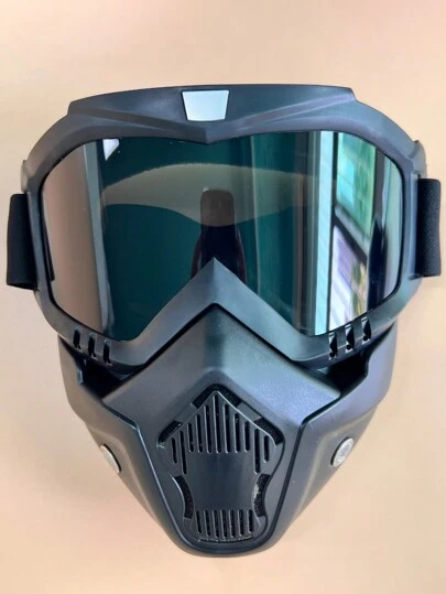 1 件户外骑行全脸面罩，PC 镜片，可调节，透明，适合冬季户外运动，海滩必备