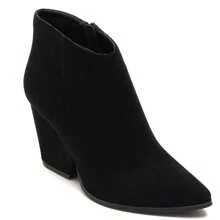 Women's Beige Suede Ankle Boots With Thick Heel And Pointed Toe - Black suede - View 1