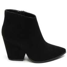 Women's Beige Suede Ankle Boots With Thick Heel And Pointed Toe - Black suede - View 2