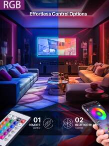 Luces LED de 44 teclas de 65 pies con control remoto y aplicación, tiras de luz LED RGB que cambian de color al ritmo de la música, Bluetooth, luces LED para dormitorio, hogar, cocina, decoración, fiesta - luz de color - Ver 4