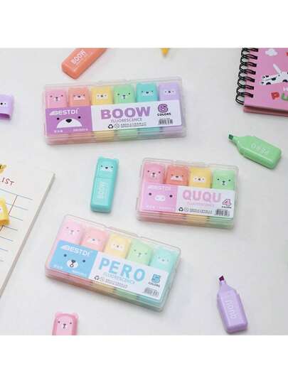 4/5/6colors Tiny Markers With Fluorescent Colors And Cute Kawaii Design, Perfect For Highlighting, Back To School, School Supplies, Kawaii Stationery, Colors For School, Markers, Stationery, Writing Pens, Colored MarkersOffice, School, Drawing,Student,Markers,Stationery,Boys,Girls,School Supplies Halloween Decoration,Back To School