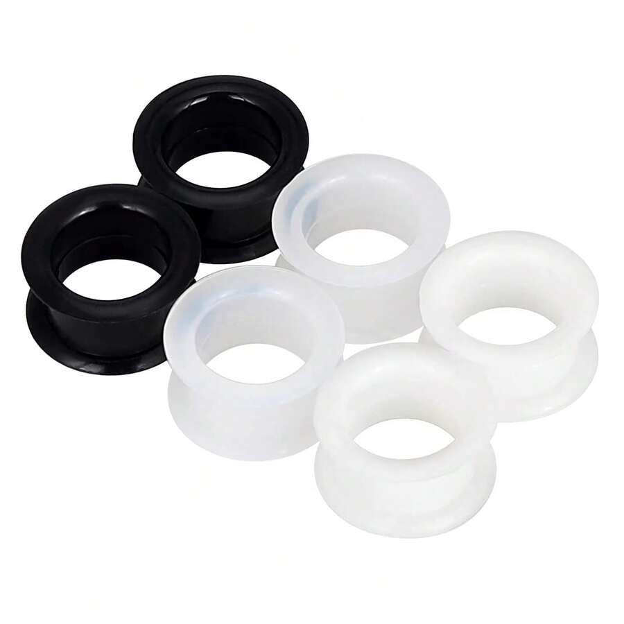 3 Pairs Set Of Black Clear White Thick Silicone Tunnels Flexible Ear
