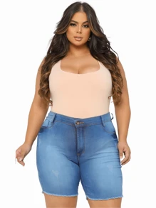 Kit 2 Shorts Jeans Plus Size Feminino Com Lycla (Elastano) Barra Desfiada