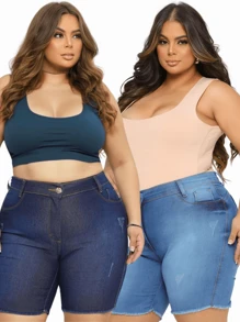 Kit 2 Shorts Jeans Plus Size Feminino Com Lycla (Elastano) Barra Desfiada