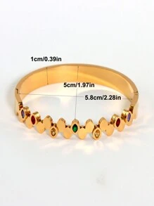 Bracelet rigide élégant plaqué or 18 carats en acier inoxydable avec cubic zirconia colorés, bijou pour femmes, style européen et américain, convient pour les occasions décontractées, les fêtes, les vacances, mariage, cadeau