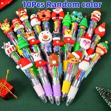 10 chiếc bút bi Giáng sinh - Nhiều màu sắc, họa tiết tuần lộc hoạt hình và ông già Noel, mực 4 màu có thể thu vào, thích hợp cho nhật ký và bao bì quà tặng. Quà tặng Giáng sinh nhỏ - Nhiều màu - Xem 4