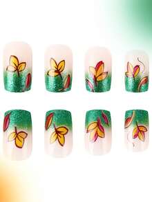 Bộ 24 móng tay giả vuông dài vừa, móng tay nhũ sáng bóng, miếng dán đầu móng tay có thể tháo rời, thích hợp cho tiệc tùng, đám cưới và sử dụng hàng ngày - Nhiều màu - Xem 3