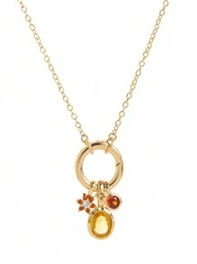 1Pc Colored Natural Stone DIY Patchwork Necklace, Adjustable Loop Can Be Paired With Pendant, Vacuum Plated Color Preservation