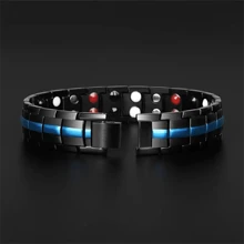 1 套磁性钛钢可调节长度手链和工具，酷炫男士珠宝礼物，适合圣诞节、周年纪念日、派对和日常佩戴 - 加寬版黑藍 - 查看 2