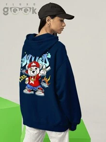 Sweatshirt Bear Skate Streetwear Oversize Print Wild Bear CANGURU 2524 GEEK FLUX - Navy Blue - View 7