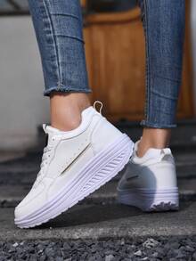 Giày thể thao đế xuồng đế xuồng lót nhiệt, ấm áp và phong cách thể thao cho nữ Giày đi ngoài trời buộc dây nhẹ cổ thấp chống trượt cho nữ - trắng - Xem 5