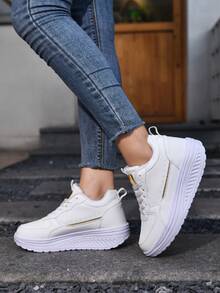 Giày thể thao đế xuồng đế xuồng lót nhiệt, ấm áp và phong cách thể thao cho nữ Giày đi ngoài trời buộc dây nhẹ cổ thấp chống trượt cho nữ - trắng - Xem 4