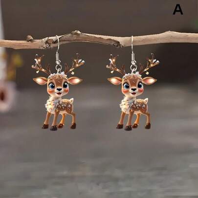 Fashionable And Creative Acrylic Deer Christmas Dwarf Santa Claus Cute Classic Personalized Earrings Christmas Creative Gift