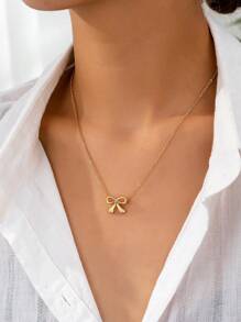 1 件简约蝴蝶结吊坠项链，适合女性日常佩戴 - 金黃色 - 查看 2