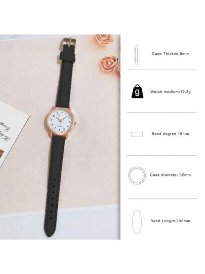 1pc Minimalist Leather Quartz Wrist Watch, Girls view 4