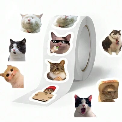 500张/卷卡通猫贴纸、奖励贴纸、文具贴纸、礼品装饰标签、学校用品、返校