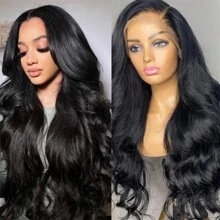 13x6 Body Wave Human Hair Wigs Glueless Pre Cut Lace Human Hair Wigs 13x6 HD Lace Frontal Wigs 100% Real Glueless Wigs Friendly For Beginners Pre Cut Straight Lace Front Wigs 250% Density No Glue Wigs - Natural Black - 查看 1