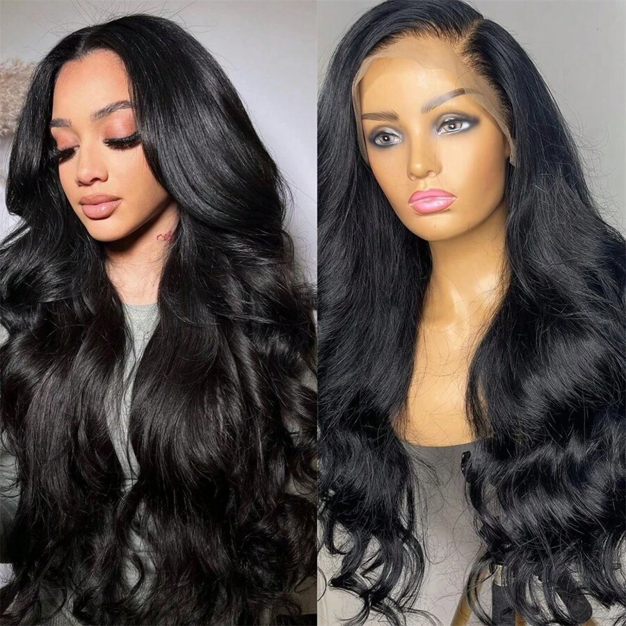 13x6 Body Wave Human Hair Wigs Glueless Pre Cut Lace Human Hair Wigs 13x6 HD Lace Frontal Wigs 100% Real Glueless Wigs Friendly For Beginners Pre Cut Straight Lace Front Wigs 250% Density No Glue Wigs - Natural Black - 查看 1
