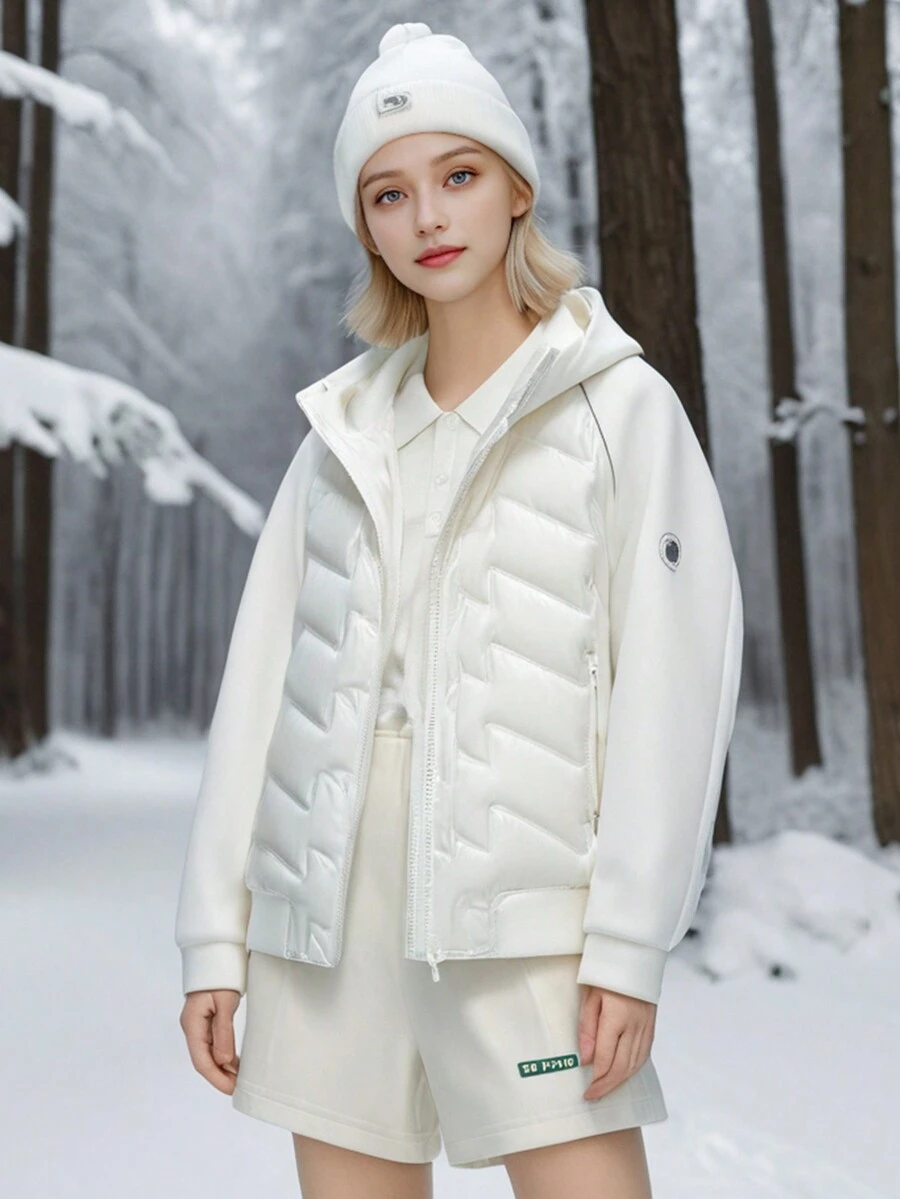 Chaqueta de plumón para mujer de estilo corto nueva para otoño e invierno, acolchado fino, sombrero informal exterior, costura relajada para pareja - Blanco - Ver 1