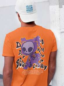Men's T-Shirt 100% Cotton Premium Skull Purple Fire Streetwear Shirt - 橘色 - 查看 1
