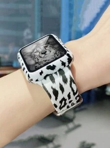 2pcs Soft Leopard Print Silicone Watch Band, Adjustable Waterproof Strap, Bundled With 2-In-1 Anti-Fall Ultra-Thin Tempered Glass Screen Protector, Compatible With Apple Watch Series Ultra/SE/11/10/9/8/7/6/5/4/3/2/1, 38/40/41/42/44/45/46/49mm, Smart Watch Accessories - Multicolor (no Watch) - View 4