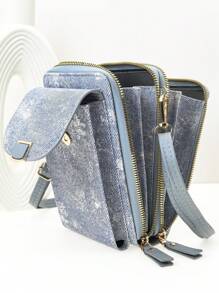 Túi đeo chéo đa chức năng, dung tích lớn, hai lớp, ví đựng điện thoại di động, thời trang đơn giản và mềm mại, giải trí, ngày lễ, hẹn hò - Màu xanh lam - Xem 2