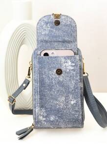 Túi đeo chéo đa chức năng, dung tích lớn, hai lớp, ví đựng điện thoại di động, thời trang đơn giản và mềm mại, giải trí, ngày lễ, hẹn hò - Màu xanh lam - Xem 4