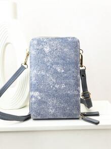 Túi đeo chéo đa chức năng, dung tích lớn, hai lớp, ví đựng điện thoại di động, thời trang đơn giản và mềm mại, giải trí, ngày lễ, hẹn hò - Màu xanh lam - Xem 7