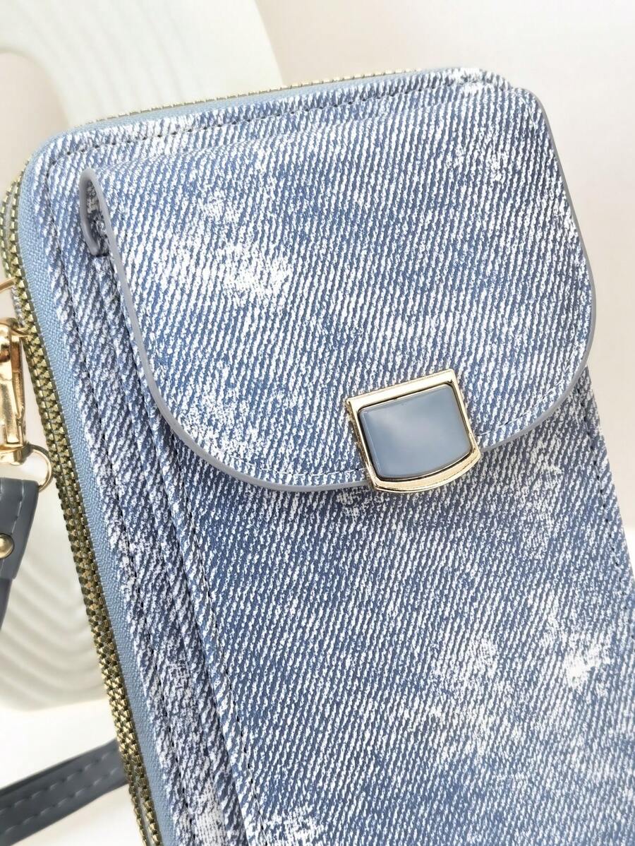 Túi đeo chéo đa chức năng, dung tích lớn, hai lớp, ví đựng điện thoại di động, thời trang đơn giản và mềm mại, giải trí, ngày lễ, hẹn hò - Màu xanh lam - Xem 1