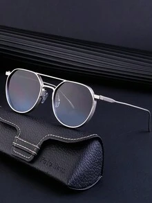 新款复古椭圆框男士时尚眼镜，休闲街头潮流金属双桥款驾驶防晒眼镜，适合日常佩戴和跨境批发 - 彩色 - 查看 2