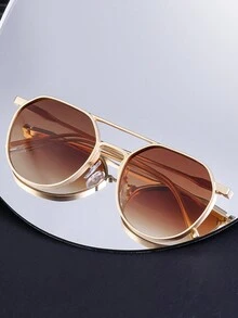 新款复古椭圆框男士时尚眼镜，休闲街头潮流金属双桥款驾驶防晒眼镜，适合日常佩戴和跨境批发 - 彩色 - 查看 4