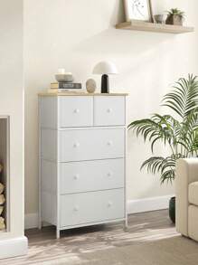 SONGMICS Chest Of Drawers, Fabric 5-Drawer Storage Organiser Unit, Dresser, For Living Room, Hallway, Nursery, White And Oak - White - View 3