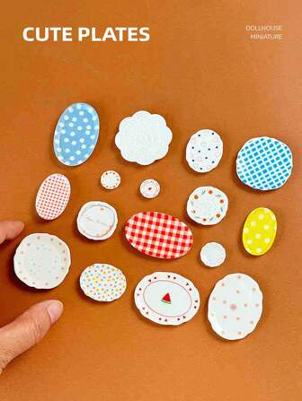 4 件套娃娃屋微型陶瓷餐具，可爱乡村风格仿真餐具，餐桌装饰模型（不含食物）