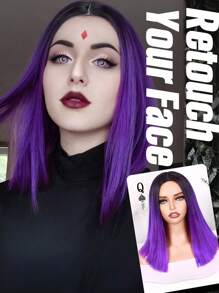 14英寸短直波波假髮,中分合成髮假髮,肩長日常cosplay派對假髮,適用於萬聖節、聖誕節、cosplay、日常穿著等假髮用途 - 紫色 - 查看 2