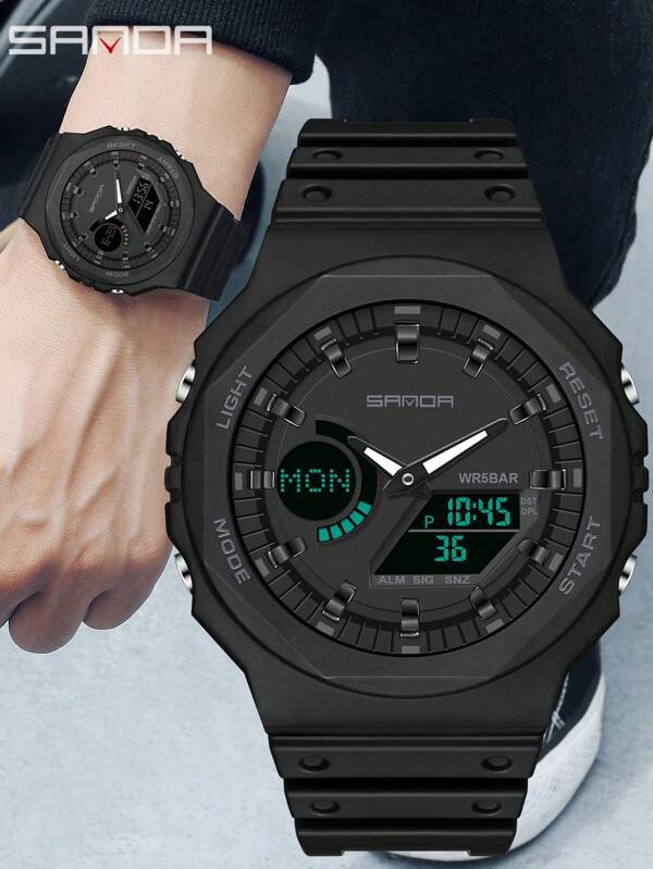SANDA. 1pc Men Watch SANDA Top Luxury Men's Quartz Watches Waterproof Men Military Sport Watch Dual Display LED Digital Wristwatch 6016