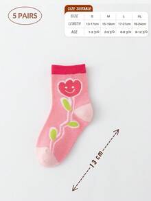 5 双可爱卡通彩色儿童中筒袜，秋冬款 - 玫紅色 - 查看 3