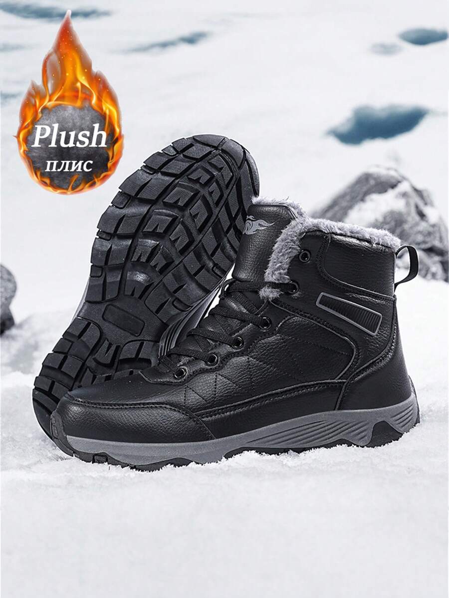 Herren Winter Plüschgefütterte Schneestiefel, Outdoor Sport Warme Wanderschuhe in Große Größen, rutschfeste Oberleder wasserfest, weich und bequem für täglichen Trag und Bergwandern