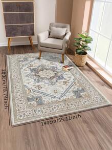 1 件毛绒羊毛和水洗帆布材料地毯，驼色波西米亚风格花卉图案，柔软轻盈的面料，舒适且易于清洁，可机洗，适用于室内/室外、客厅、卧室、书房、入口