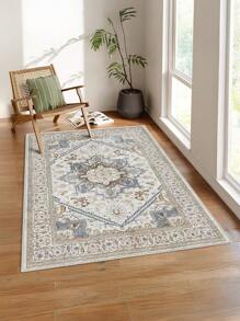 1 件毛绒羊毛和水洗帆布材料地毯，驼色波西米亚风格花卉图案，柔软轻盈的面料，舒适且易于清洁，可机洗，适用于室内/室外、客厅、卧室、书房、入口