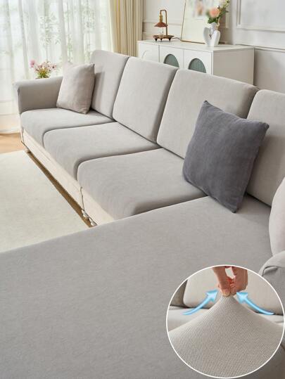 1 件优质雪尼尔纯色沙发座套，时尚防滑弹力沙发套，防刮防宠物沙发套，适用于 L 型沙发和 1/2/3/4 座沙发（单件）