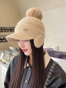 1 chiếc mũ len trùm tai mùa đông màu trơn cho nữ, thẻ kim loại M, mũ trùm tai dày giữ ấm mùa đông, mũ len thời trang đường phố cổ điển thanh lịch dễ thương thích hợp cho đi bộ ngoài trời trượt tuyết cưỡi ngựa du lịch tiệc tùng sử dụng hàng ngày - MM1325 - Xem 10