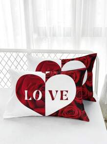3 件套玫瑰心形字母羽绒被套套装（1 件羽绒被套不含被子，2 件枕套不含枕芯），高清印花，适合居家和宿舍 - 彩色 - 查看 10