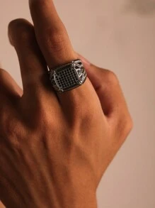 1 Chiếc Nhẫn Đính Đá Cubic Zirconia Thời Trang Đính Kim Cương Giả Nam Với Phong Cách Tuyệt Vời Châu Âu Và Mỹ, Ban Nhạc Đám Cưới Sang Trọng - Vàng - Xem 4