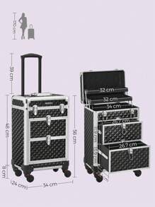 SONGMICS Make Up Trolley, Cosmetic Case, Beauty Case, Hairdressing Case, With 4 Removable Universal Wheels, Top With 3 Levels, Drawers With Slide Rails, Professional For Travel, Black - Black - View 7