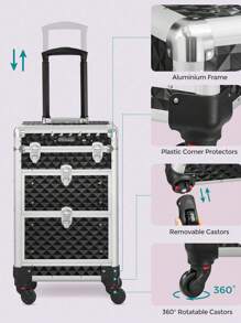 SONGMICS Make Up Trolley, Cosmetic Case, Beauty Case, Hairdressing Case, With 4 Removable Universal Wheels, Top With 3 Levels, Drawers With Slide Rails, Professional For Travel, Black - Black - View 4