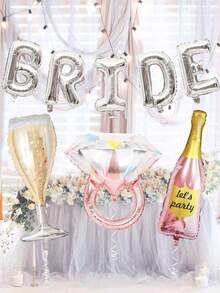 1 Bộ 8 quả bóng bay lá bạc BRIDE, nhẫn sâm panh và bóng bay chữ (bao gồm cuộn ruy băng), Bộ bóng bay trang trí tiệc, Đám cưới, bóng bay chữ 16" - Bóng nhẫn bạc + sâm panh - Xem 4