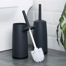 1 set perie de toaletă cu peri rigizi în stil european, design fără unghi mort, curățare eficientă a băii, set perie și suport pentru toaletă, perie de curățare simplă pentru uz casnic cu mâner lung, bază creativă rezistentă la stropire, set perie de toaletă, decor baie de vară
